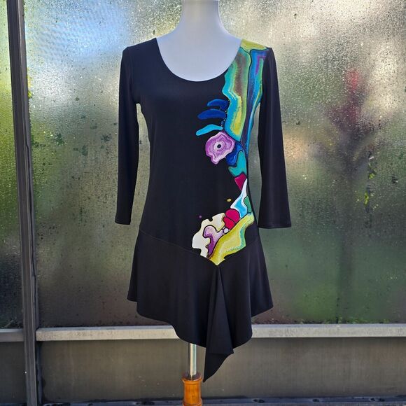 Eva Varro Stretch Scoop Neck Abstract Art Asymmetric Blouse Size S - Picture 3 of 10